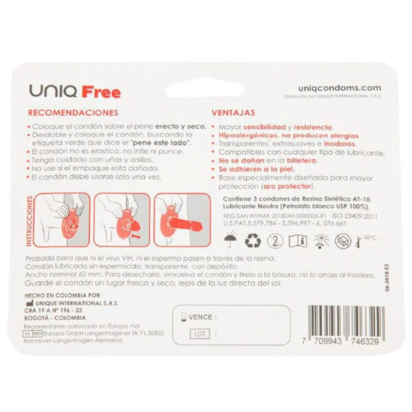 UNIQ – PRESERVATIVOS SEM LÁTEX COM ANEL PROTETOR 3 UNIDADES