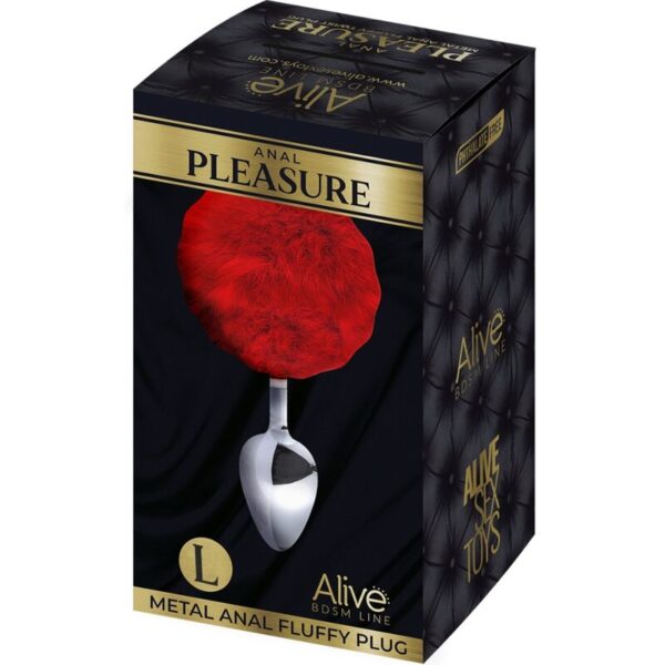 ALIVE – PLUG PRAZER ANAL METAL LISO FLUFFY VERMELHO TAMANHO L