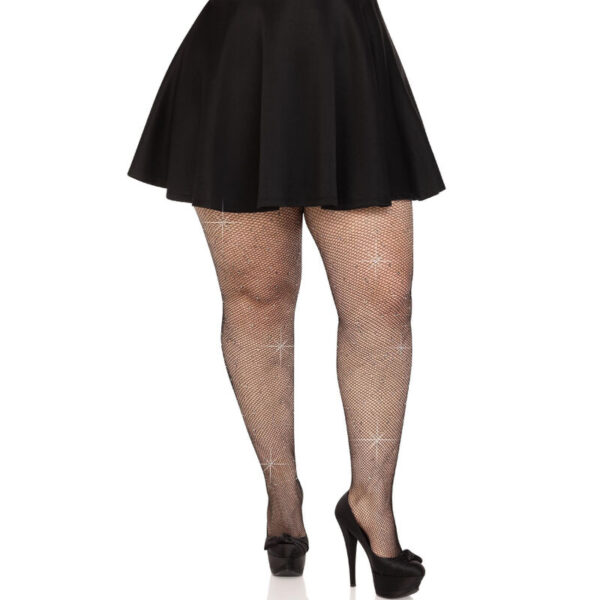 LEG AVENUE – MEIAS DE MALHA CRISTALIZADA PRETAS PLUS SIZE