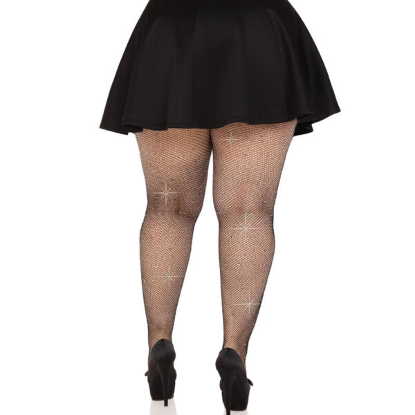 LEG AVENUE – MEIAS DE MALHA CRISTALIZADA PRETAS PLUS SIZE