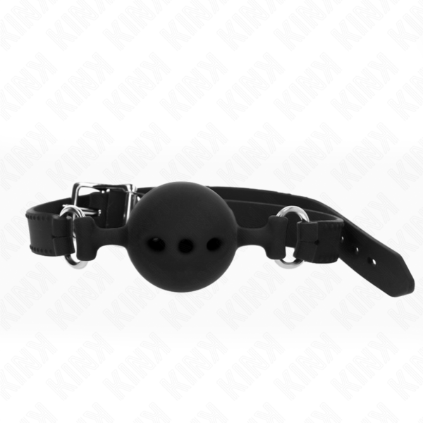 KINK – MORDAÇA COMPLETA DE SILICONE 55 x 2 CM COM BOLA DE 5 CM TAMANHO L PRETO AJUSTÁVEL 35-51 CM