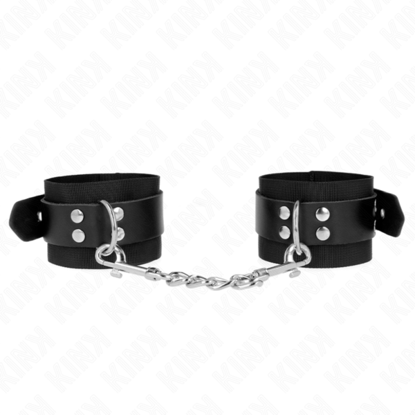 KINK – PUNHOS DE NYLON PRETO COM CINTO DE COURO PRETO AJUSTÁVEL 19-29 CM X 5,1 CM