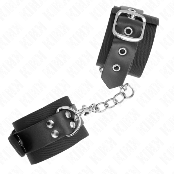 KINK – PUNHOS DE NYLON PRETO COM CINTO DE COURO PRETO AJUSTÁVEL 19-29 CM X 5,1 CM