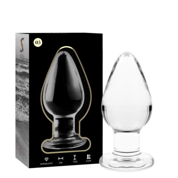 NEBULA SERIES BY IBIZA – MODELO 3 ANAL PLUG VIDRO BOROSILICADO TRANSPARENTE 11 CM -O- 5 CM