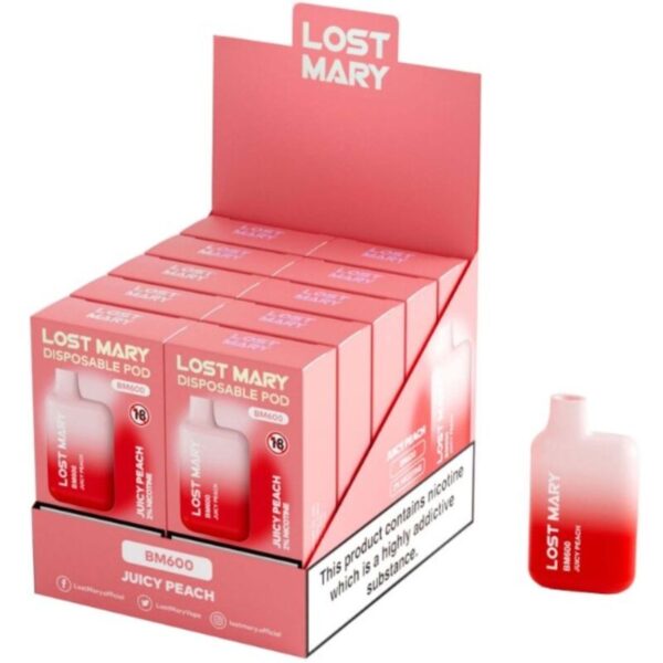 LOST MARY – (EXPOSITOR PROFESSIONAL PACK -10 UNIDADES) BM600 NICOTINE VAPER 2% DESCARTÁVEL JUICY PEACH