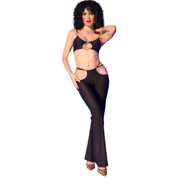 CHILIROSE – CR 4851 CONJUNTO DE TOP E LEGGING PRETO COM ACESSÓRIOS DOURADOS S