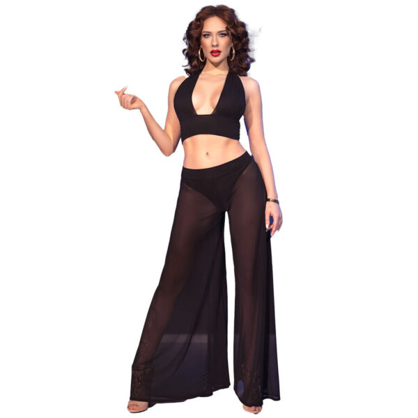 CHILIROSE – CR 4857 CONJUNTO DE BLUSA E CALÇA PRETA TAMANHO P